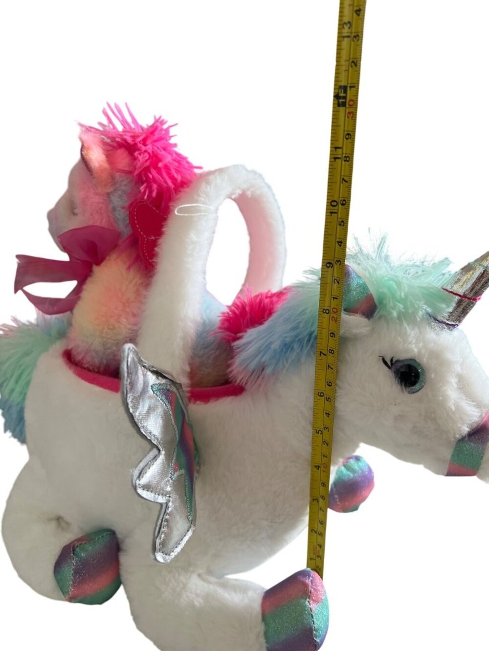 Rainbow Unicorn Plush Purse with stuffed baby unicorn and handle - Picture 8 of 10